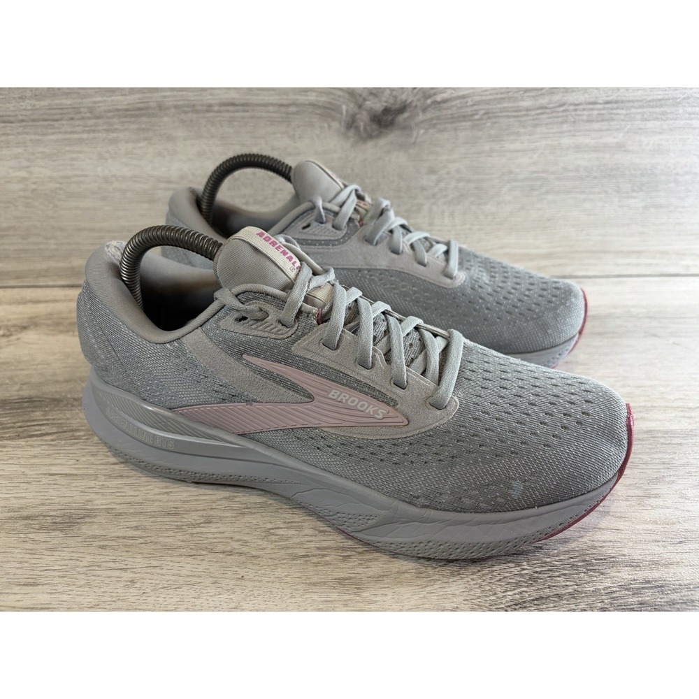 Brooks Adrenaline GTS 24 Shoes Womens Sz 9.5 Gray Pink Running Athletic Sneakers